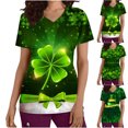 thumbnail image 1 of Fiudx Tops para Mujer Blusa de Manga Corta con Cuello En V para Mujer, Blusa con Bolsillos Estampados para El Día de San Patricio, Enfermería, 1 of 5