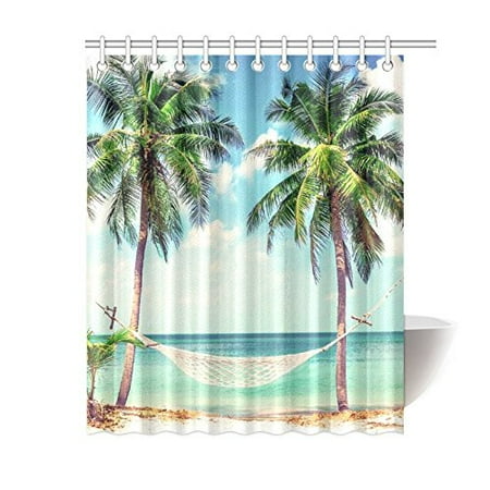 Gckg Tropical Sandy Beach Shower Curtain Coastal Beach Palm