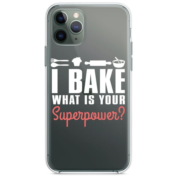 DistinctInk Clear Shockproof Hybrid Case for iPhone 12 Pro MAX (6.7" Screen) - TPU Bumper Acrylic Back Tempered Glass Screen Protector - I Bake What is Your Superpower