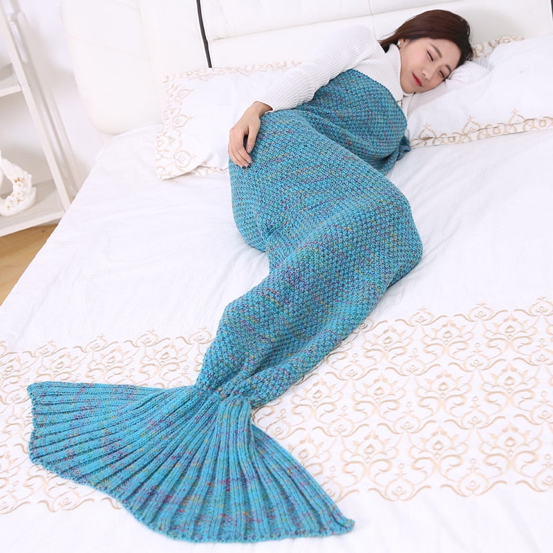 Details about   US Stock Mermaid Tail Blanket Soft Warm Crochet Wrap Sleeping Bags Blue Pc 