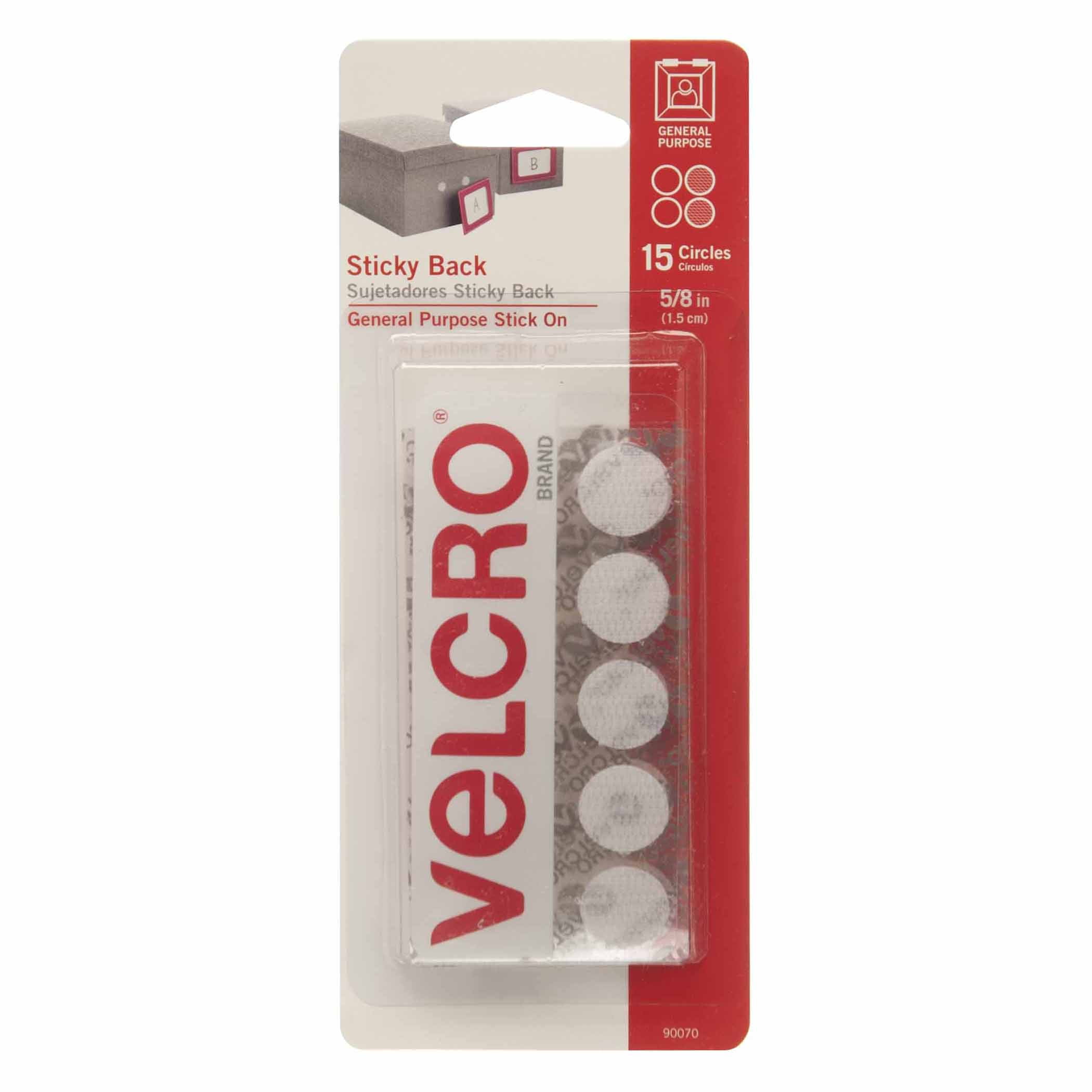 VELCRO Sticky Back Round Fasteners, 0.63", White, 15 Per Pack, 6 Packs