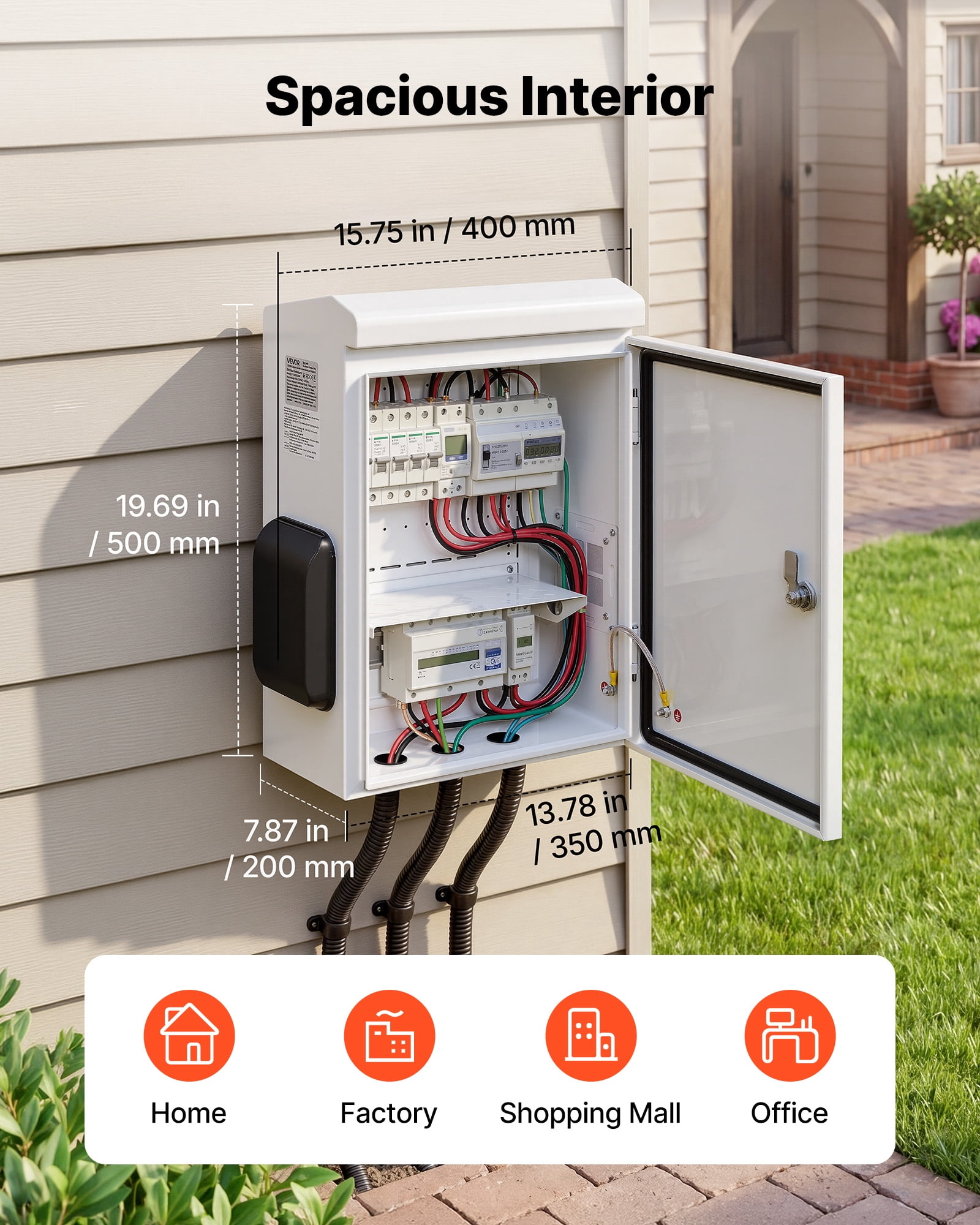 VEVOR Outdoor Electrical Box, Cold-Rolled Steel, Electrical Junction Box with Thermostat and Fan, Rain Hood, Ventilated Design, IP65 Waterproof Hinged Enclosure, Wall/Pole Mounted, 20 x 16 x 8 in