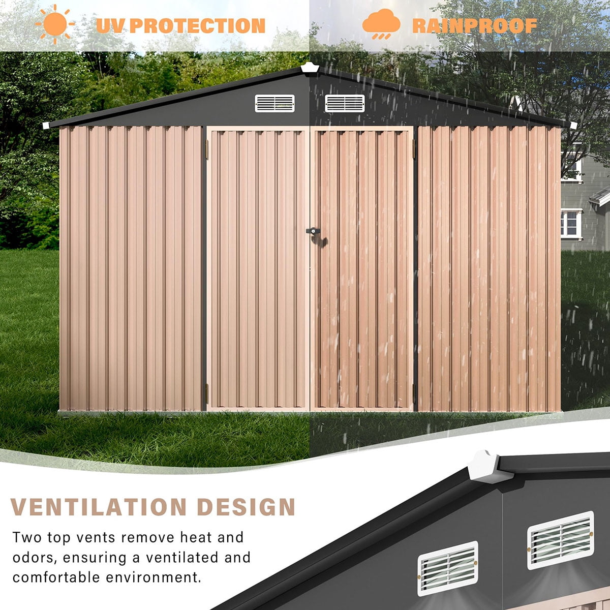 8x10 FT Metal Storage Sheds Outdoor,Metal ToolShed with Lockable Door,Metals Yard Sheds MetalGarden Shed Kit,Metals Utility Sheds Buildings with Air Vent for Backyard Garden Patio Lawn,ship in 2 boxes