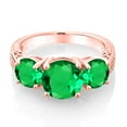 thumbnail image 3 of Gem Stone King 18K Rose Gold Plated Silver Round Green Simulated Emerald Women Ring (3.19 Cttw, Size 5), 3 of 5