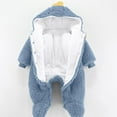 thumbnail image 4 of Baby Boy Girl Button Fleece Hooded Jumpsuit Cute Cartoon Animal Fuzzy Sherpa Long Sleeve Warm Romper Footies Winter Outfit Blue 9-12 Months, 4 of 6