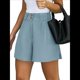 thumbnail image 1 of Pantalones Cortos de Trabajo Informales para Mujer, de Verano 2025, con Cintura Alta Elástica, Plisados, Aberturas Laterales y Bolsillos. Azul L, 1 of 9