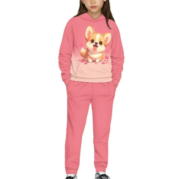 DISNIMO Pink Corgi Hoodie And Pants Set for Girls Pullover Hoodies Size 4-5 Girls Hoodies Set for Boys Hoodie with Pockets for Girls Crew Neck Hoodie Fall Hoodie Sweatshirt for Girls Loose Fit