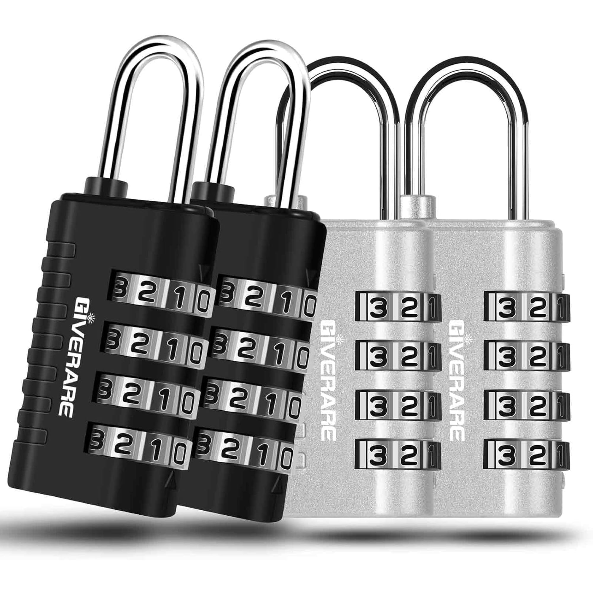 4 Pack Combination Lock, 4-Digit Padlock Keyless, Resettable Metal Luggage Locks, Weatherproof Alloy Travel Lock for Backpack, Gym, School, Locker, Fence, Gate, Hasp, Case, Black Silver-by GIVERARE