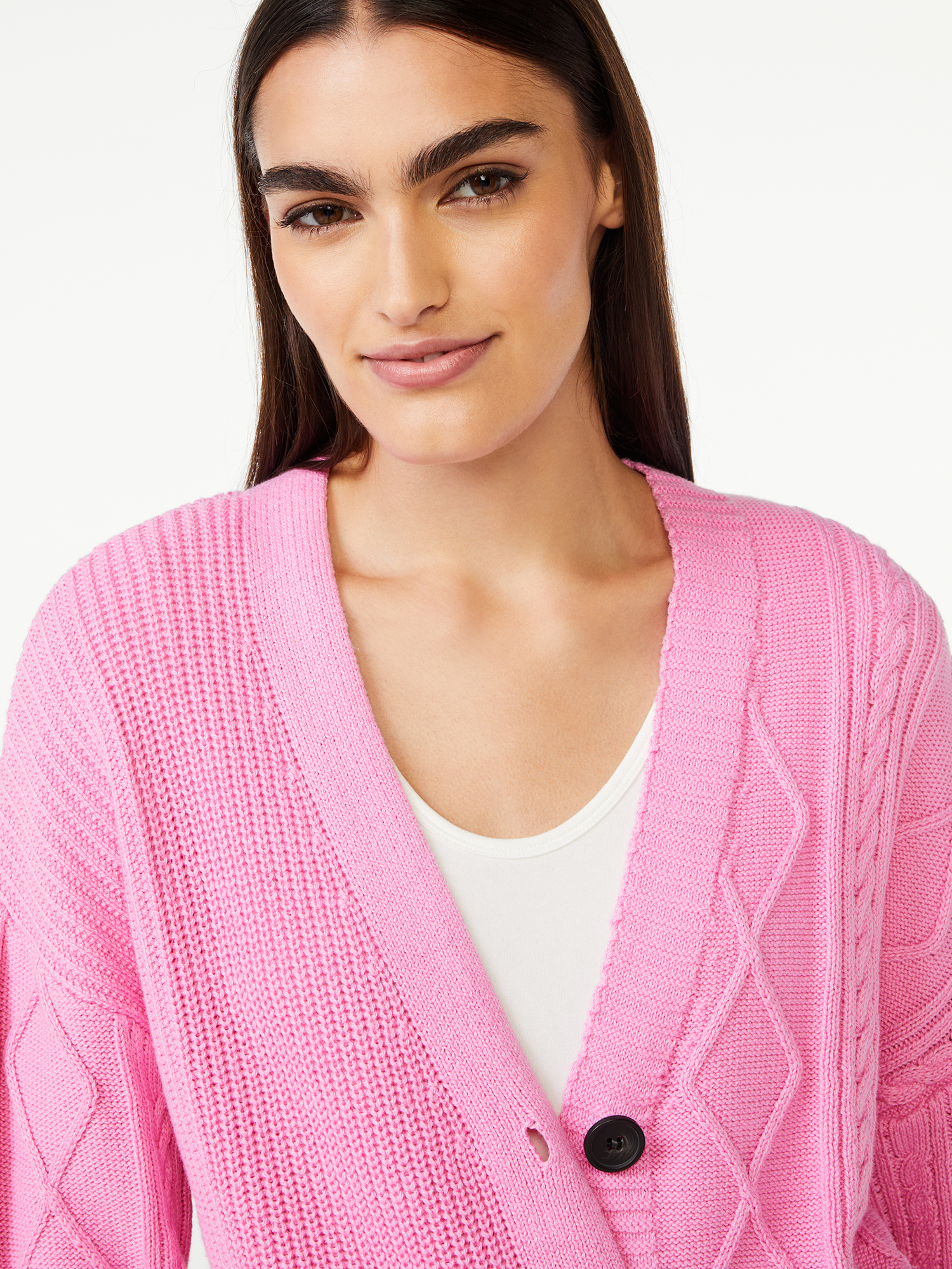 Free Assembly Women's Mix Stitch V-Neck Cardigan Sweater - Walmart.com