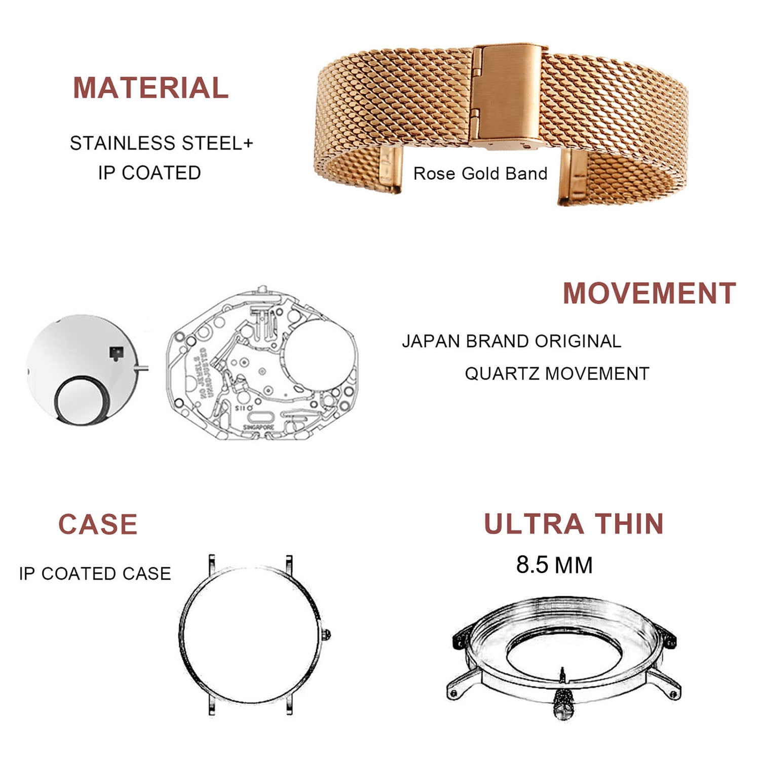 Watches for Women Fashion Quartz Starry Sky Analog Dress Wristwatch Waterproof Stainless Steel Rose Gold Mesh Band Watch