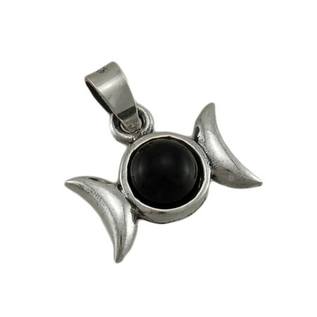 Triple Moon Goddess Pendant w/ Black Cabochon Stone