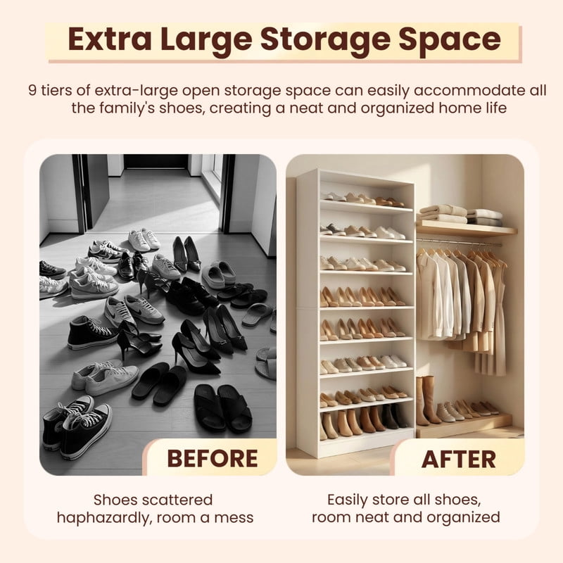 8-Tier Open Shoe Storage Cabinet, Heavy Duty Shoe Shelf Unit, Freestanding Tall Shoe Rack with Adjustable Shelves