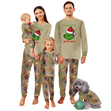 

FUNIER Family Matching Christmas Pajamas Sleepwear Set The Grinch Khaki Printed Sizes Baby-Kids-Adult-Pet 2-Piece Top and Pants Bodysuits Unisex Pajamas Set