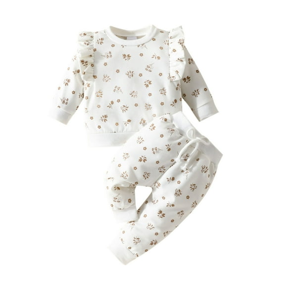 Siilsaa Girls' Clothing Sets Baby Girl Clothes Floral Hooded with Pocket Sweatshirt Pants Outfits Set White,9-12 Months