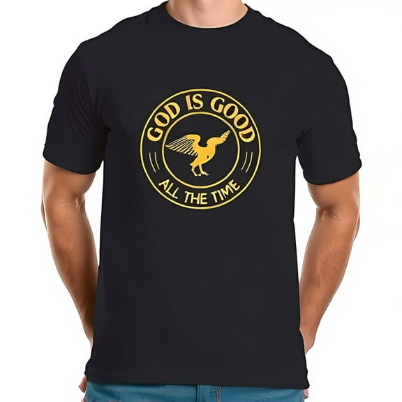Men's Navy Blue Cotton Short Sleeve T-Shirt with 'GOD IS GOOD' Design Eagle Graphic Spiritual Affirmation
