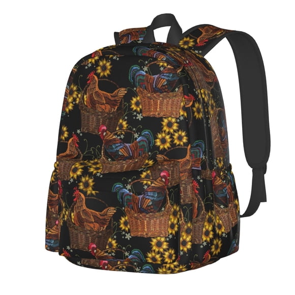 Disketp Embroidery Chicken Rooster And Sunflowers Mochila Escolar de Gran Capacidad y Peso Ligero, Mochila de Viaje Ideal para Escuela, Trabajo y Uso Diario, Cómoda y con Estilo