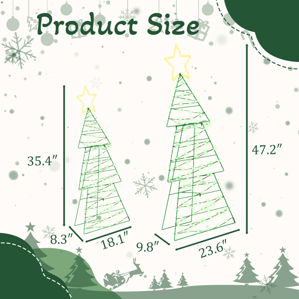 2-Pack Lighted Christmas Trees, 150 Warm White LEDs, Metal Wire Frame with Star Topper, for Indoor, Outdoor Porch, Garden Decor
