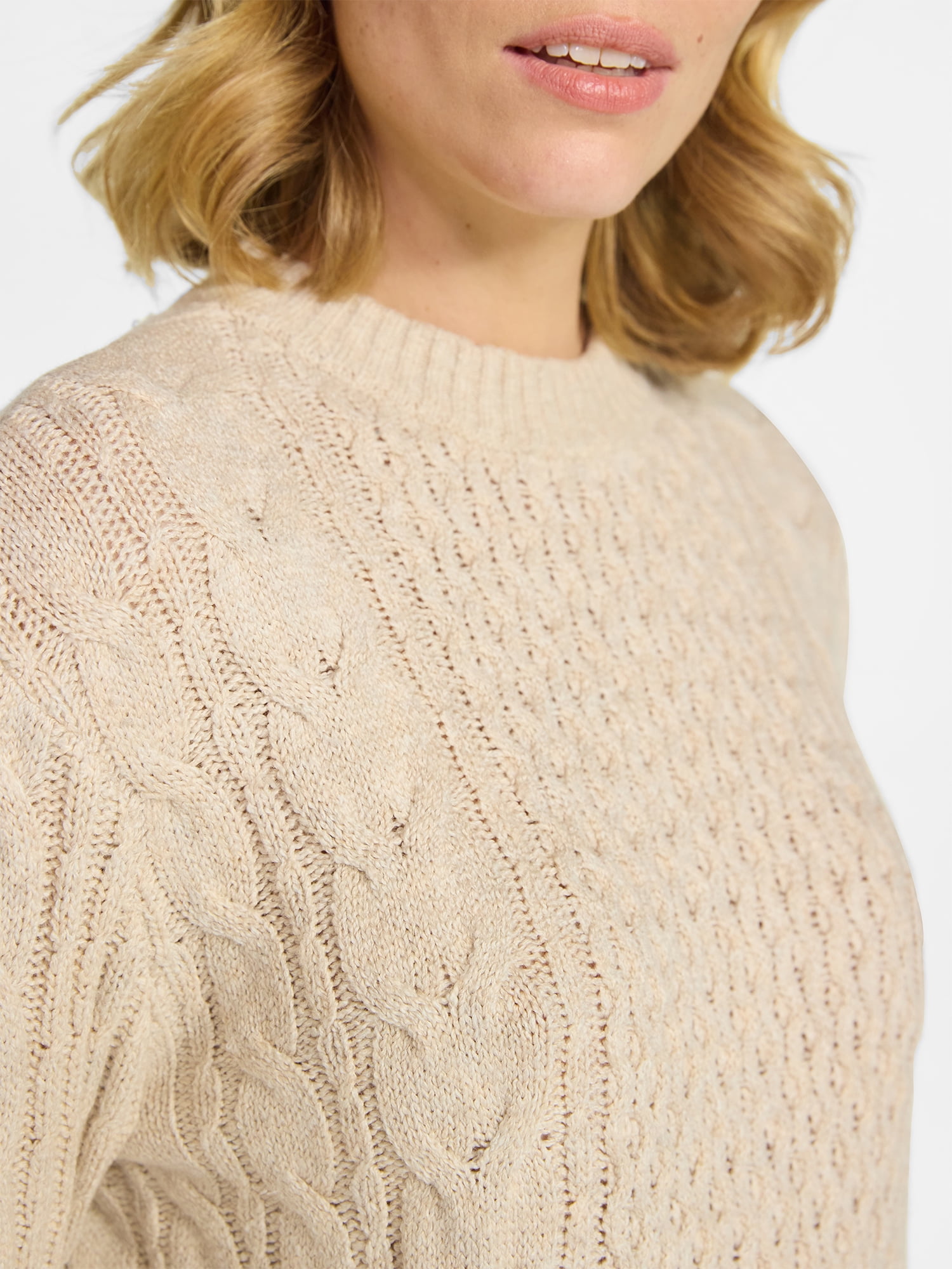 Time and Tru Women's Cable Knit Sweater Dress with Long Sleeves, Sizes XS-3XL