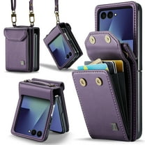 for Samsung Galaxy Z Flip 7 Wallet Case, PU Leather Magnetic Snap Crossbody Strap Card Slots RFID Blocking Drop Protective Phone Case Cover for Samsung Galaxy Z Flip 7 - Purple