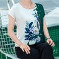 thumbnail image 4 of Ana Womens Blouse Ice Silk Round Neck Loose Flower Print Short Sleeve Top Plus Size, 4 of 9