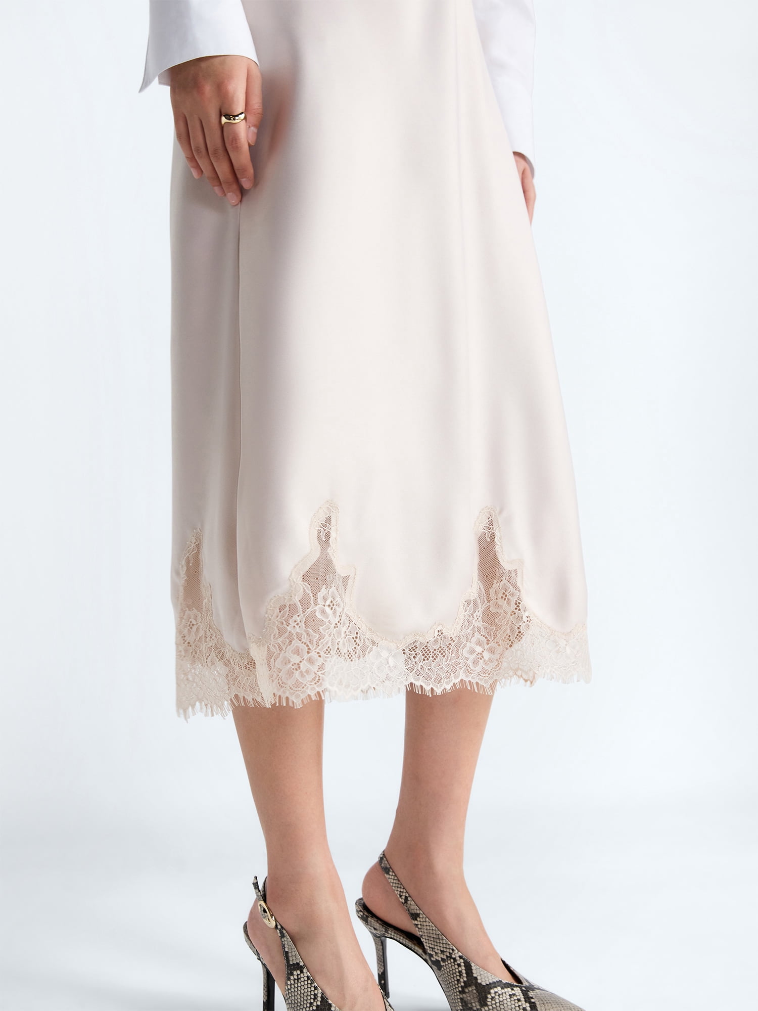 Scoop Women's Midi Slip Skirt with Lace Trim, Sizes XS-XXL