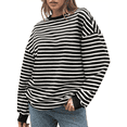 thumbnail image 3 of Sudadera de Cuello Redondo A Rayas de Gran Tamaño para Mujer, Jersey de Larga con Bloques de Color, Camiseta Informal Holgada para Hacer Ejercicio, Color Negro, Talla S, 3 of 6