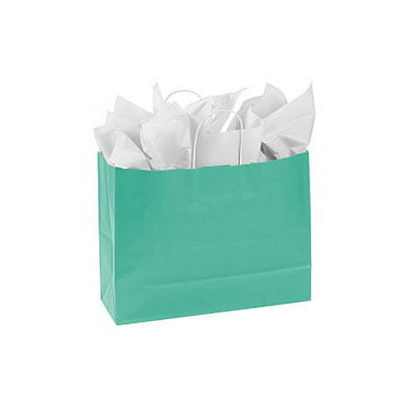 SSWBasics Large Turquoise Paper Shopping Bags - 16”L x 6”D x 12 ½”H - Case of 100
