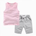 thumbnail image 2 of KPOPLK Toddler Boys 2-Piece Tank Top Shorts Set Summer Casual Outfits Sleeveless Solid Color Design 12 18 24M 3T 4T 5T Size 1-2 Years,Pink, 2 of 4