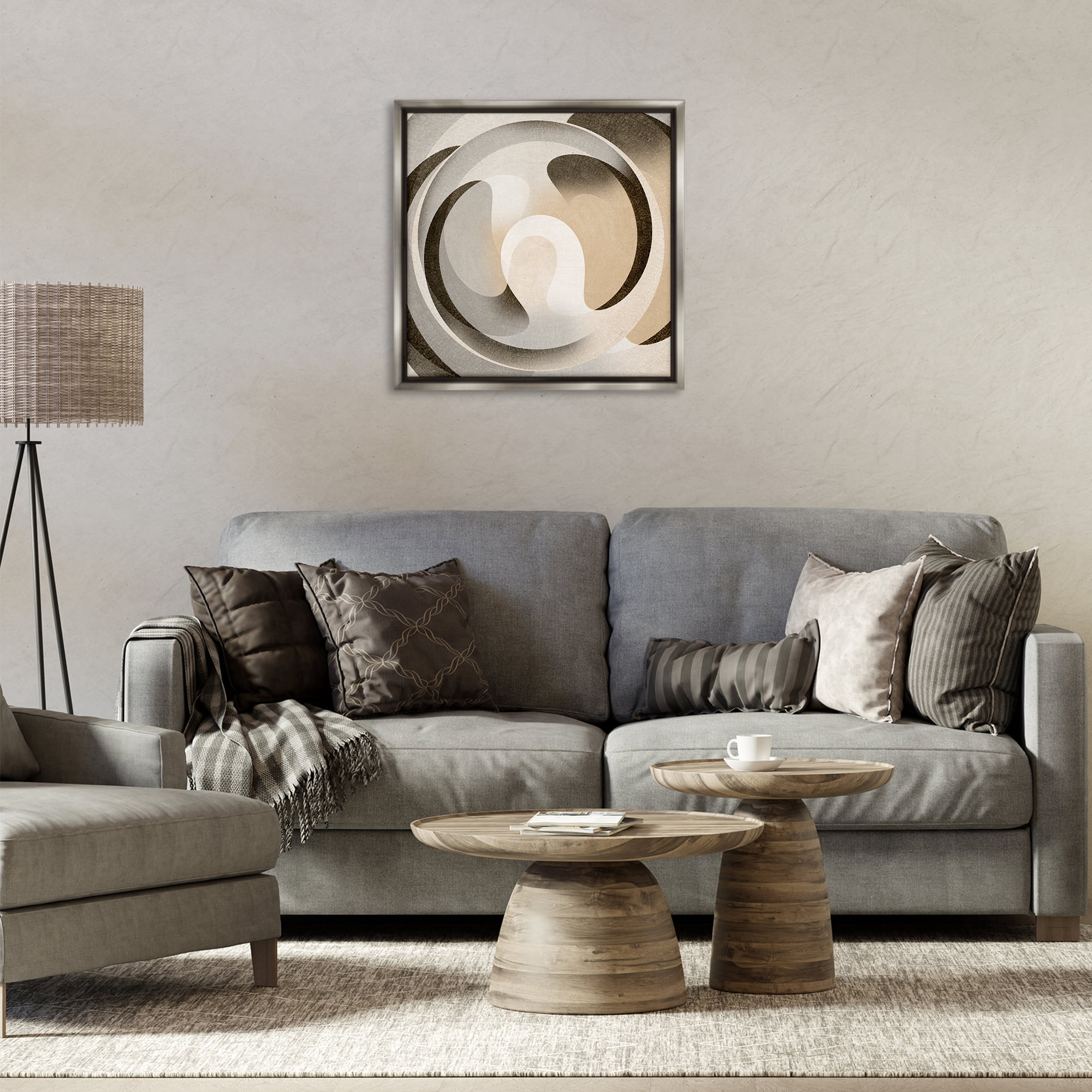 Stupell Industries Neutral Vortex Shape Abstract Painting Gray Floater Framed Canvas Art Print Wall Art, 25 x 25