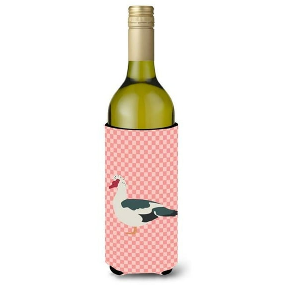 Muscovy Duck Pink Check Wine Bottle Beverge Insulator Hugger