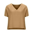 thumbnail image 4 of Annhoo Womens Cotton Linen Cropped Shirts Summer Lightweight Loose Short Sleeve Tops Casual V Neck Blouse Tees, 4 of 6