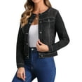 thumbnail image 5 of INSPIRE CHIC Women's Button Down Collarless Long Sleeve Cropped Denim Jacket XL Black, 5 of 8