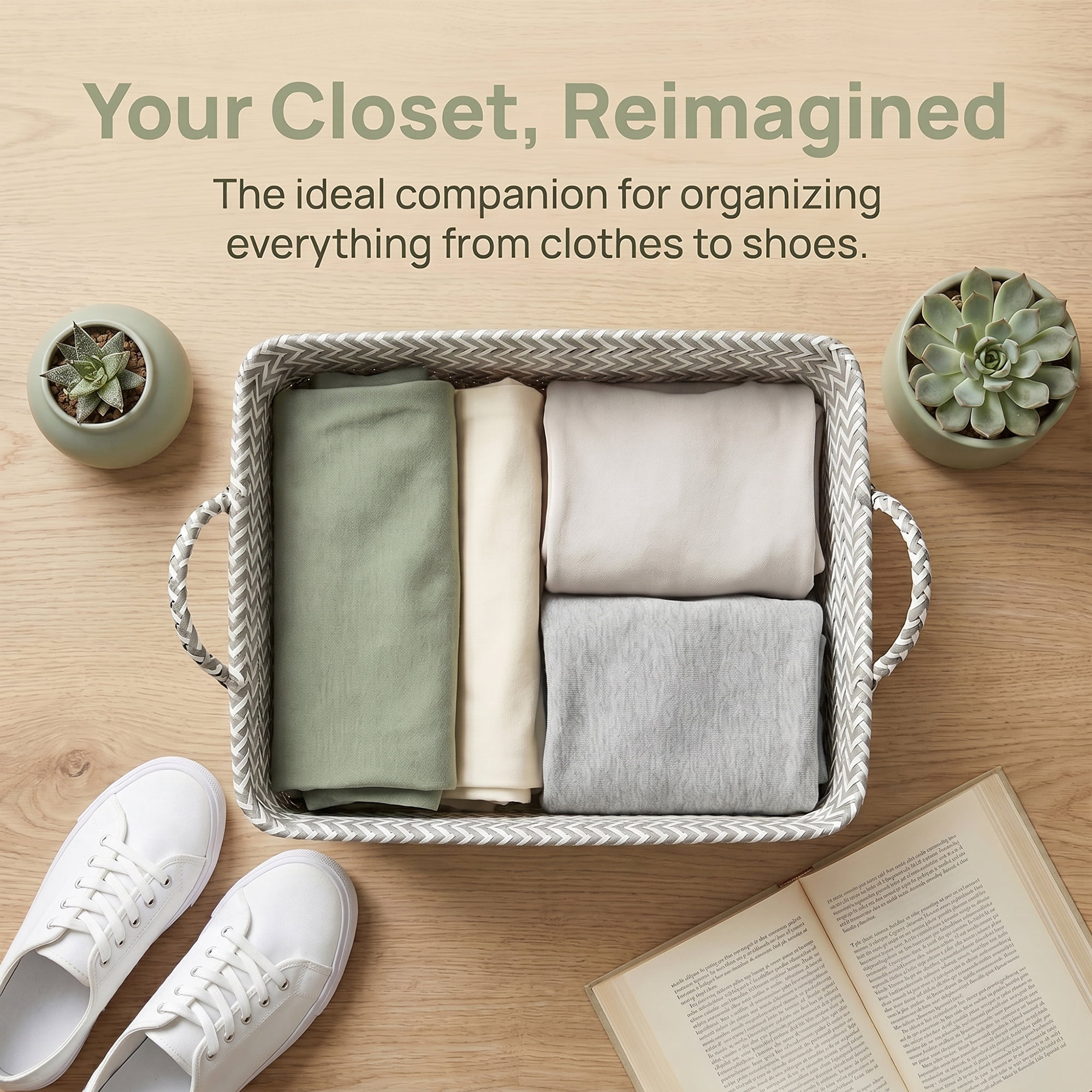 Unique Bargains Wicker Shelf Closet Storage Bin for Blankets Gray 17.7" x 13.8" x 9.8"