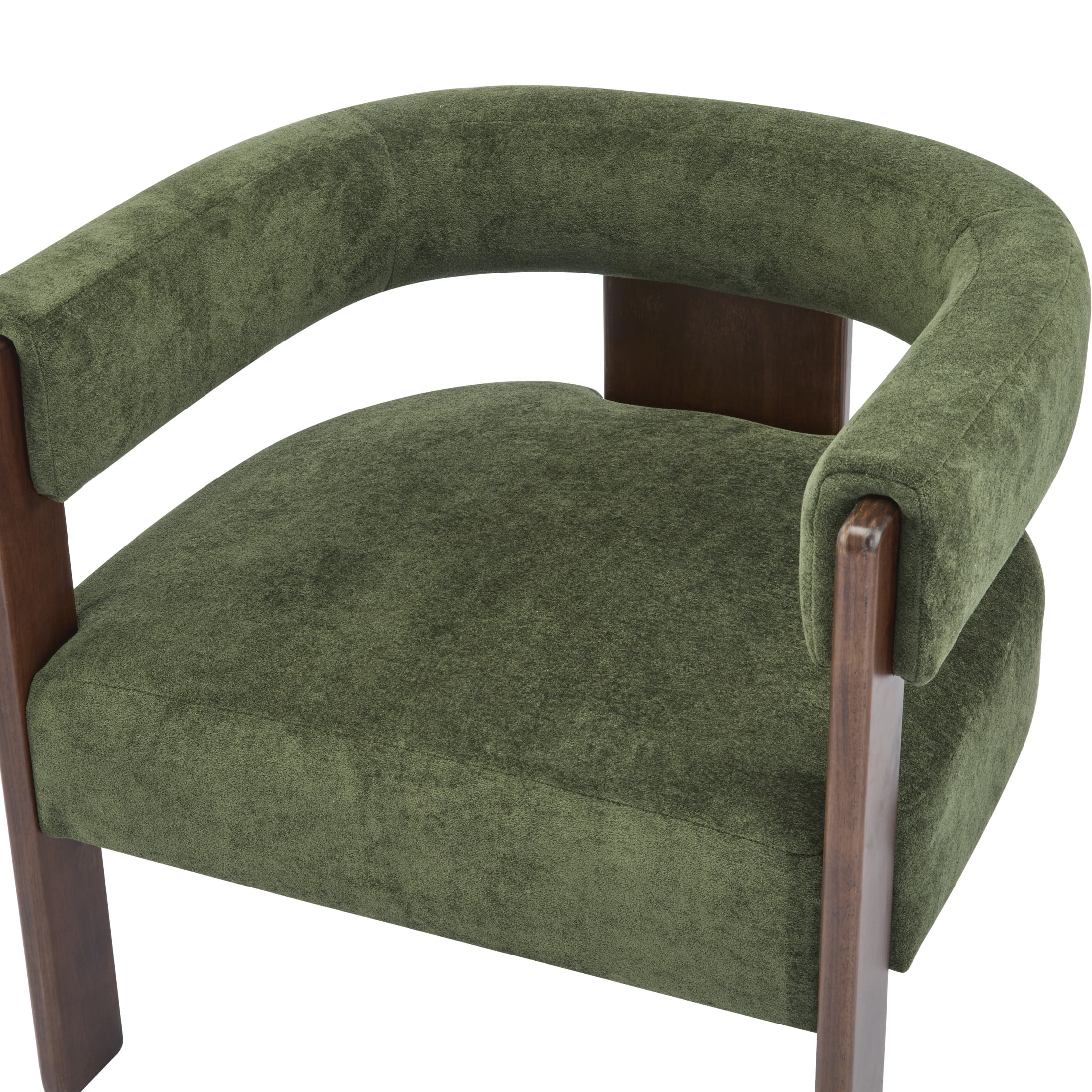 Eryndor Modern Velvet Upholstered Accent Arm Chair, Solid Wood Frame, Green + Walnut