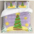thumbnail image 1 of Christmas Duvet Cover Set King Size, Ornamental Xmas Tree with Happy Star on in a Lavender Toned Snow Globe Graphic, Decorative 3 Piece Bedding Set with 2 Pillow Shams, Multicolor, by Ambesonne, 1 of 3
