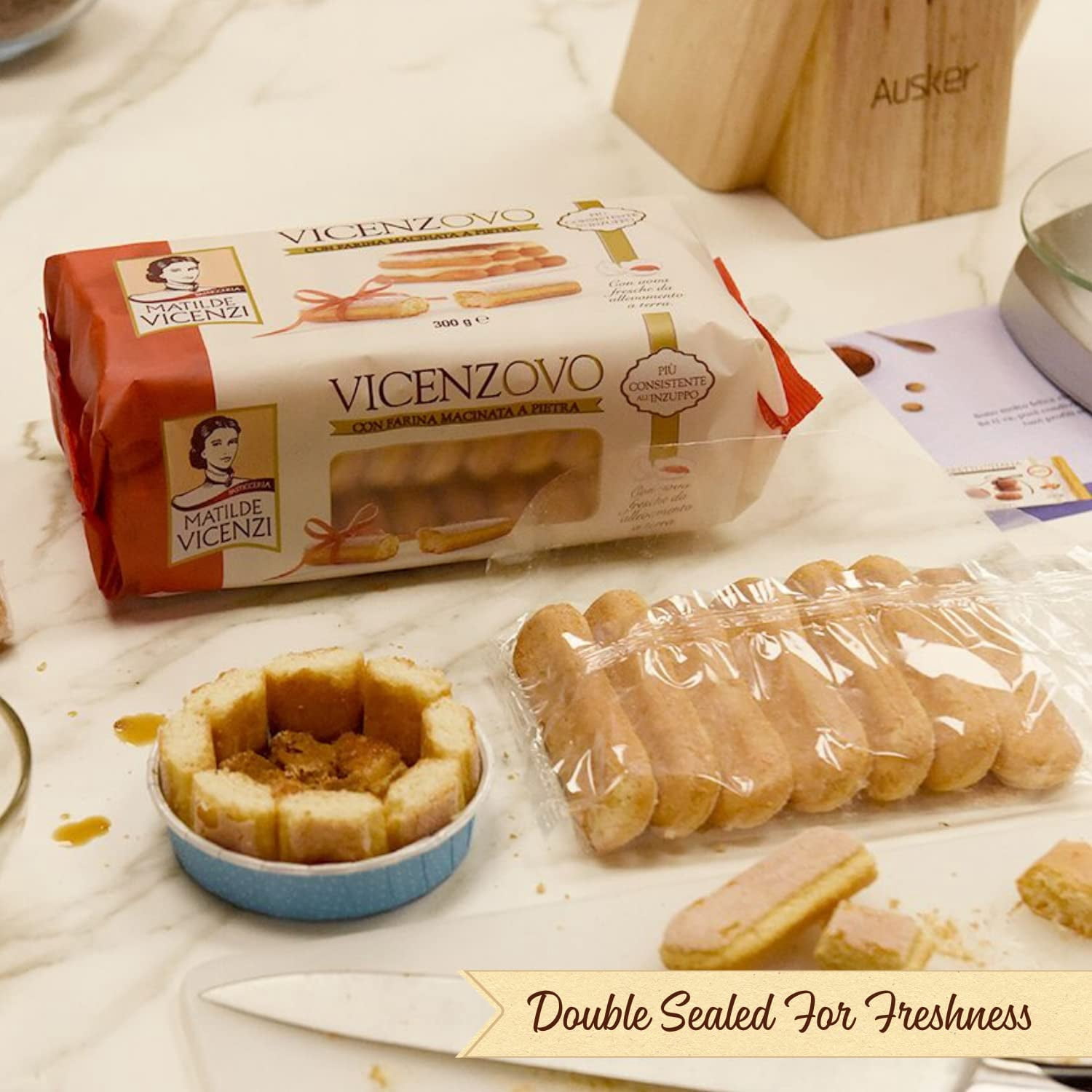 Vicenzovo Ladyfingers by Matilde Vicenzi | Classic Italian Ladyfingers for Tiramisu | Made in Italy | Tray of 12 Cookies-7.05 oz (200g), 2-Pack | All-Natural, Kosher, Dairy