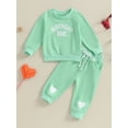 thumbnail image 2 of Wassery Toddler Baby Girls Birthday Clothes 6M 9M 12M 18M 2T 3T Kids Girls Long Sleeve Crew Neck Letter Heart Print Sweatshirt Drawstring Pants Sets 2Pcs Fall Winter Clothes, 2 of 9