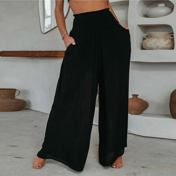 Tbopshirt Fashion Ladys High Waisted Pants Fashion Women's Spring/Summer Versatile Wide Leg Casual Pants