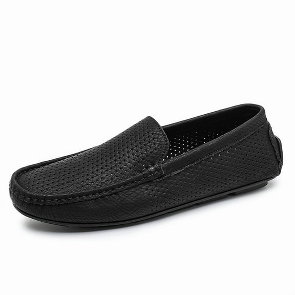 Spring Summer New Men's Casual Hollow Loafers Slip On Breathable Mesh Leather Flats Boat Shoes Driving Shoes Moccasins