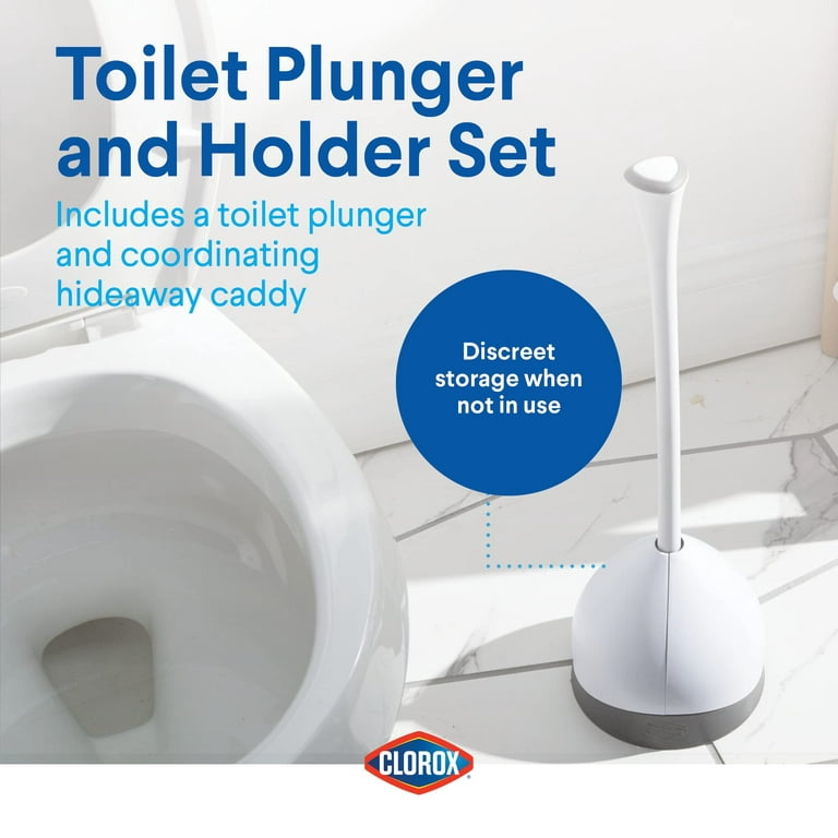 Toilet Plunger, Hideaway Toilet Plunger with Caddy, Plungers for Bathroom  with Holder, Heavy Duty Toilet Plunger with Holder - White