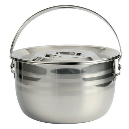 

Etereauty Pot Cooking Camping Cookware Stainless Camp Portable Saucepan Steel Stick Outdoor Campfire Lid Fire Open Handle Non Use