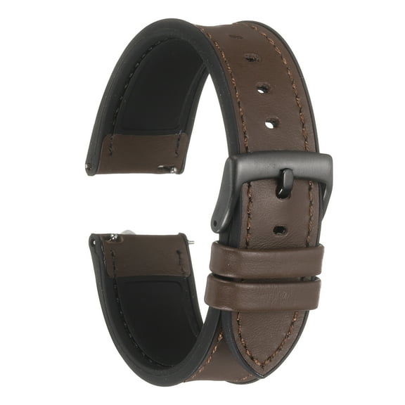 Uxcell Genuine Leather Watch Bands 22mm Width Soft Quick Release Watch Bands with Silicone Waterproof Lining, Brown Black