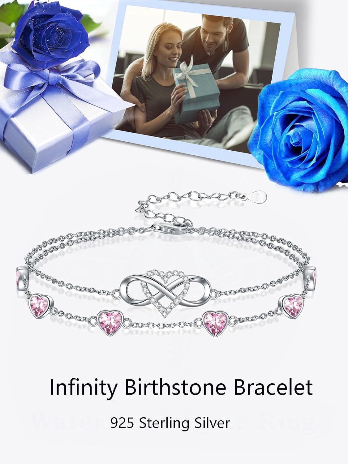 Infinity Heart October Birthstone Charm Link Anklets for Women 925 Sterling Silver Adjustable Anniversary Birthday Gifts Mother's Day Jewelry Gift for Mom Women Wife Her Friends