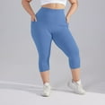 thumbnail image 2 of Leggings Women Plus Size Capri Mid Rise Booty Lift Skinny Yoga Pants Compression Tummy Control Running Leggings with Pockets Blue XL, 2 of 6