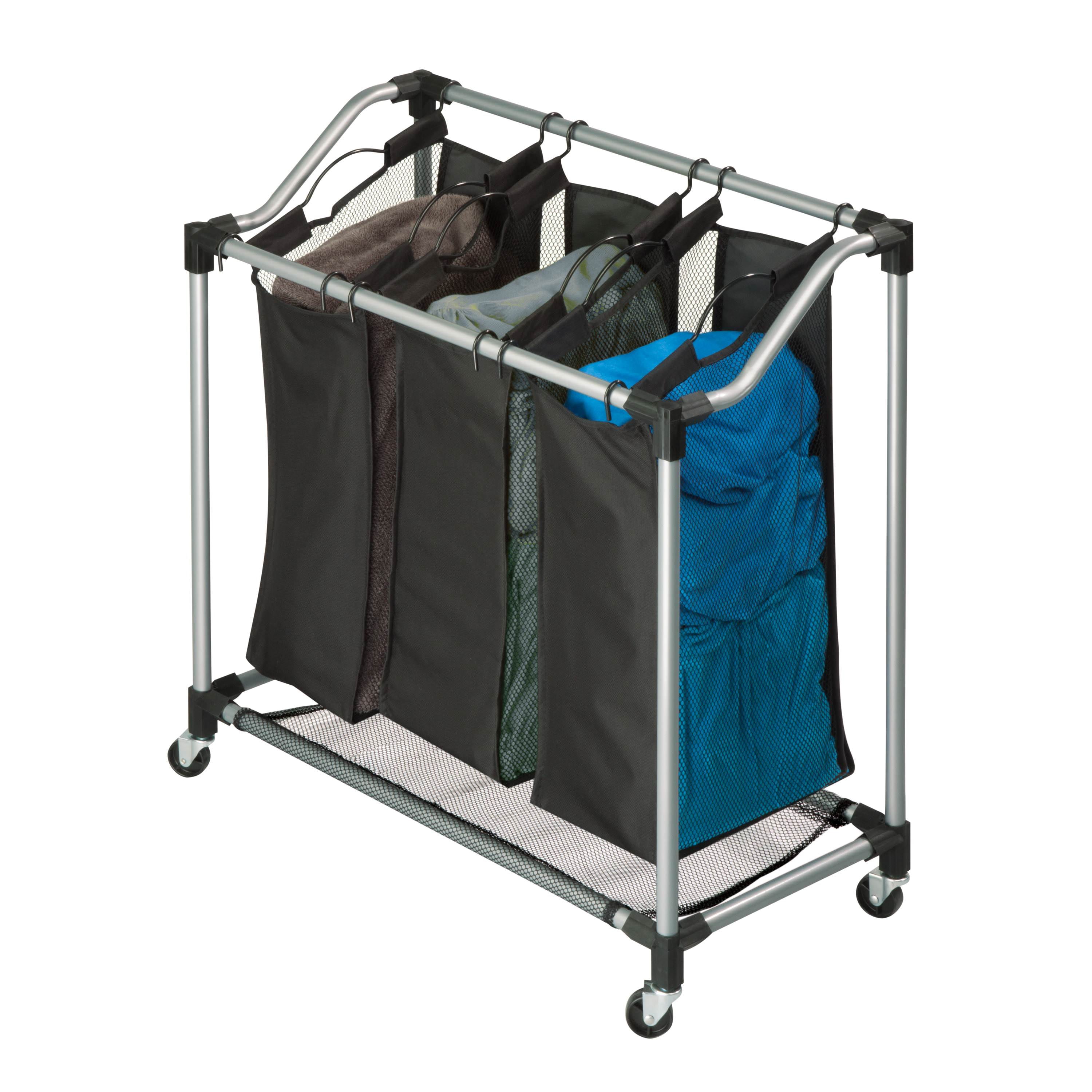 Honey Can Do Triple Laundry Sorter with Removable Bags, Black/Gray