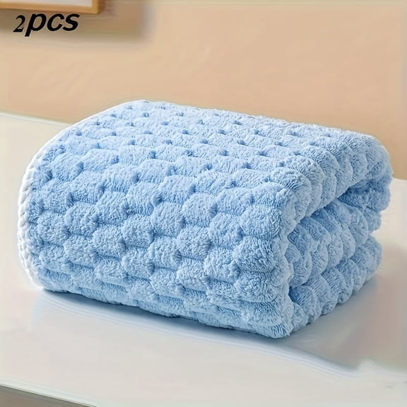 Super Soft Woven Microfiber Bath Towels - 2 Pack/Blue, Ultra Absorbent & Quick Dry