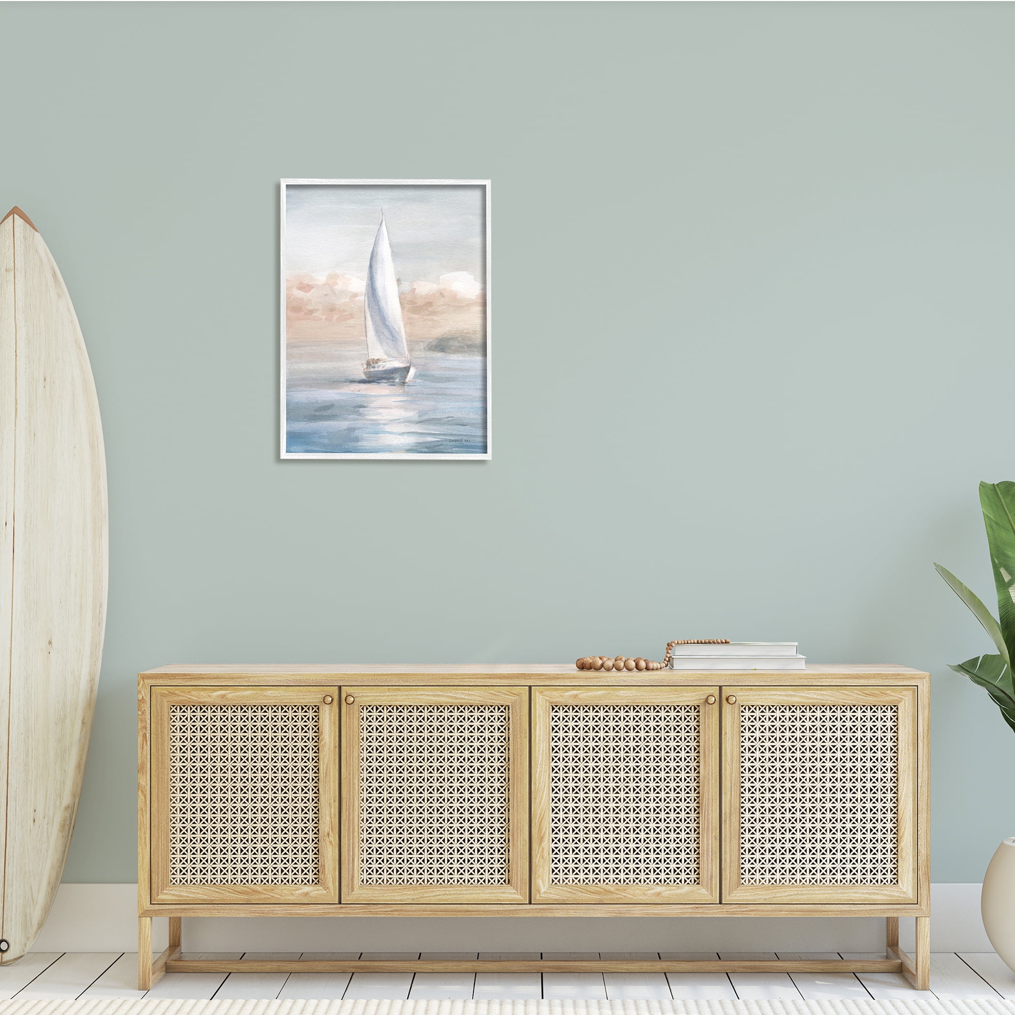 Stupell Indtries Sailboat Under Cloudy Morning Sunrise Soft Contemporary Ocean,24 x 30,Design by Danhui Nai