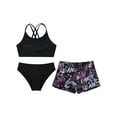 thumbnail image 3 of Aislor Kids Girls Three Pieces Sports Tankini Sets Floral Crop Top and Briefs Shorts Beach Swimsuits Letters 8, 3 of 7