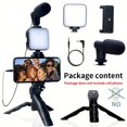 thumbnail image 3 of Video Recording Kit: Tripod with LED Light & Mic | Portable Studio Light, Mini Tripod Grip for Smartphones, Cameras, Live Streaming, Vlogging, Outdoor Lighting, 3 of 12