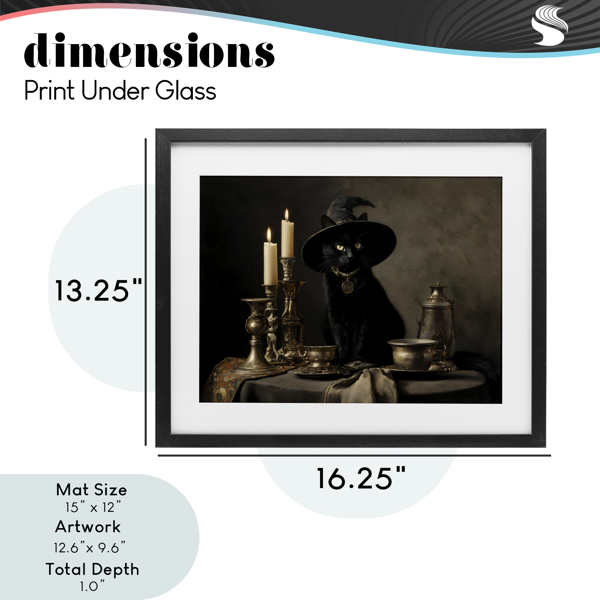 Vintage Witchy Black Cat Black Framed Print Under Glass, design by Arlington Prints